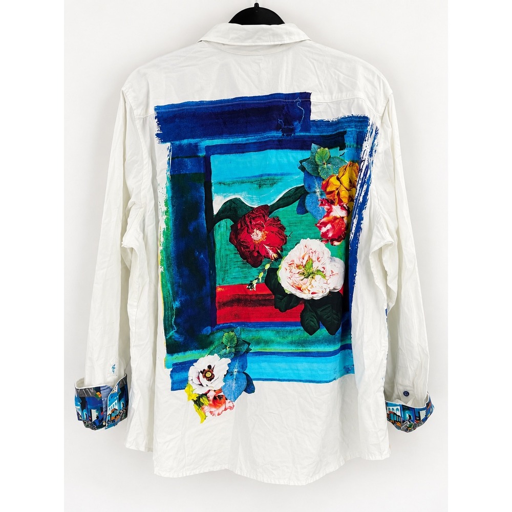 Robert Graham Button Down Shirt Mens 3XL White Floral Graphic Art Maximalist